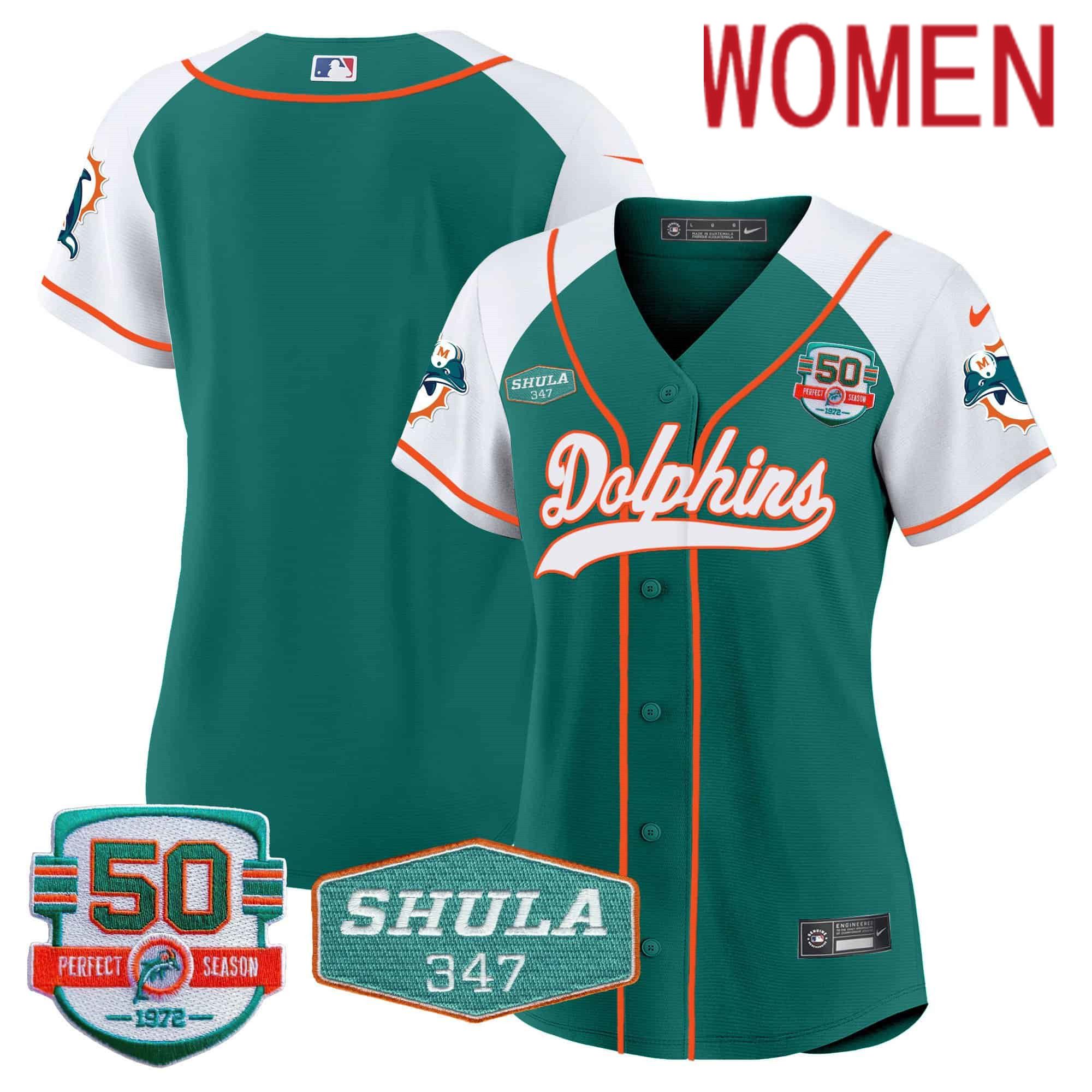 Women Miami Dolphins Blank Green 2024 Nike 50th Don Shula Memorial Patch Baseball NFL Jersey